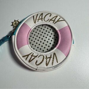 VACAY Life Preserver Round‎ Coin Purse Wristlet – Pink & White, Nautical Theme